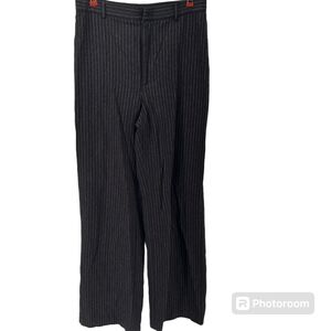 Ralph Lauren Purple Label Merino Wool Straight Leg Pants Black Striped Mid-Rise